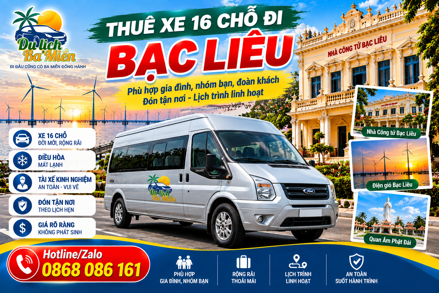 Thuê Xe 16 Chỗ Đi Bạc Liêu