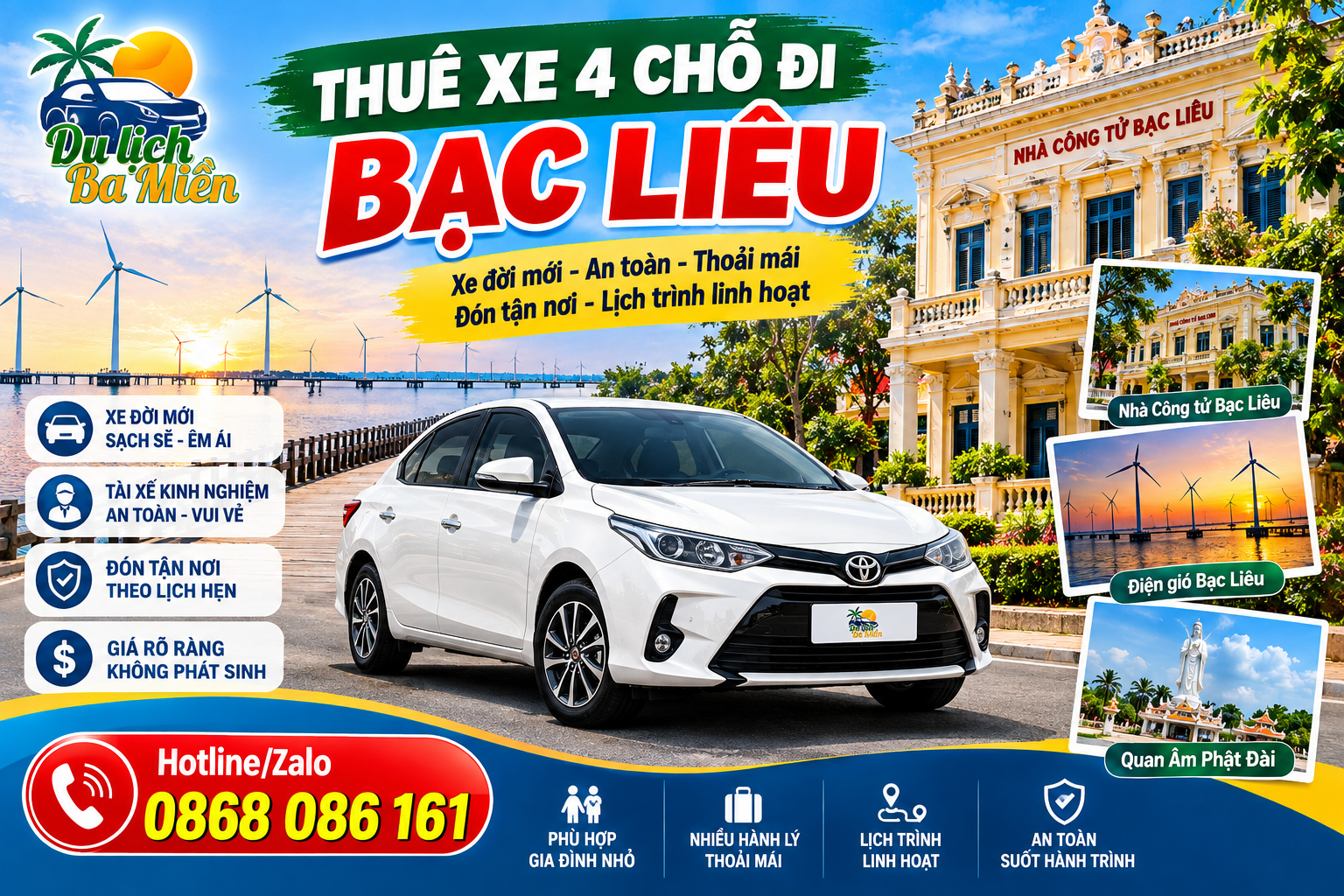Thuê Xe 4 Chỗ Đi Bạc Liêu