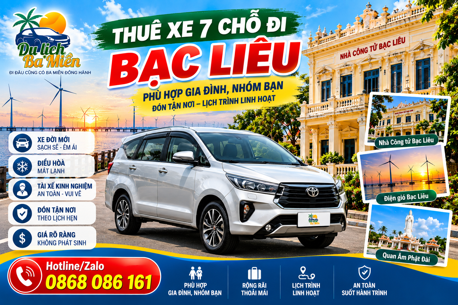 Thuê Xe 7 Chỗ Đi Bạc Liêu