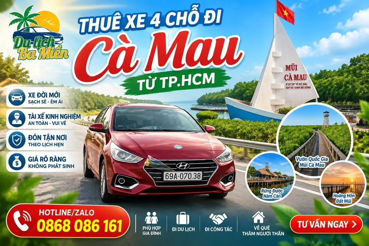 Thuê Xe 4 Chỗ Đi Cà Mau
