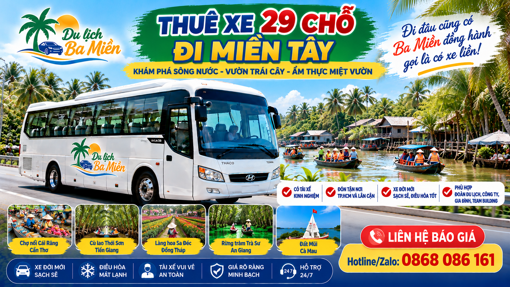 Thu&ecirc; xe 29 chỗ đi c&aacute;c tỉnh miền T&acirc;y