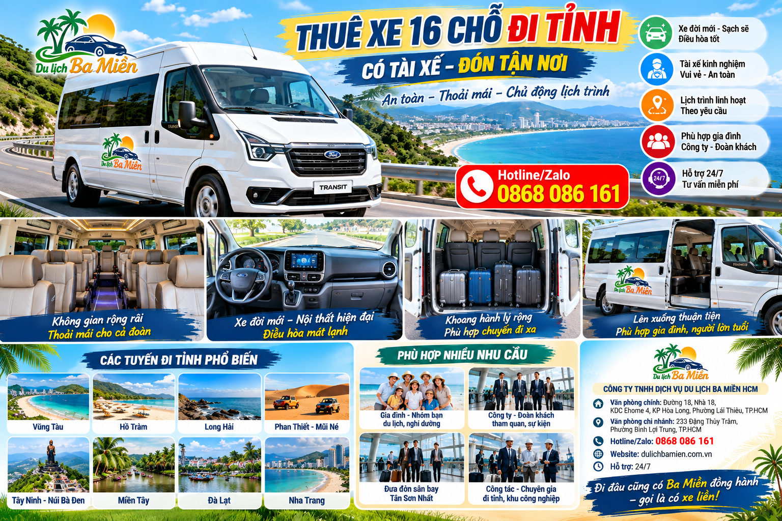 Thuê xe 16 chỗ đi tỉnh