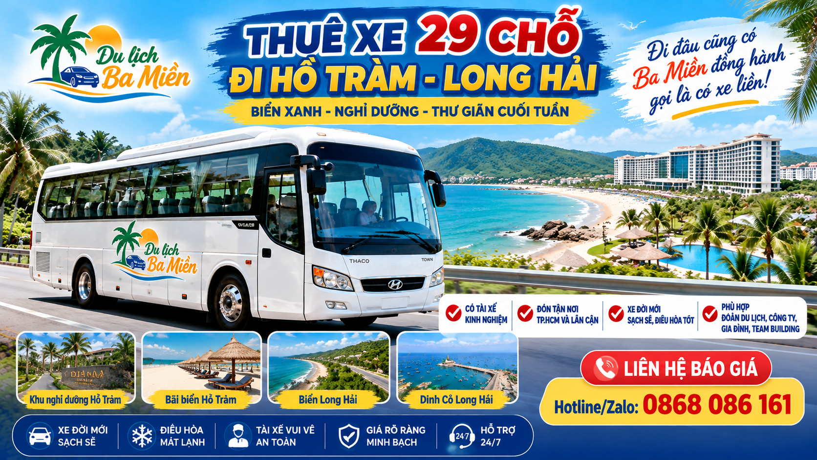 Thuê xe 29 chỗ đi Hồ Tràm – Long Hải